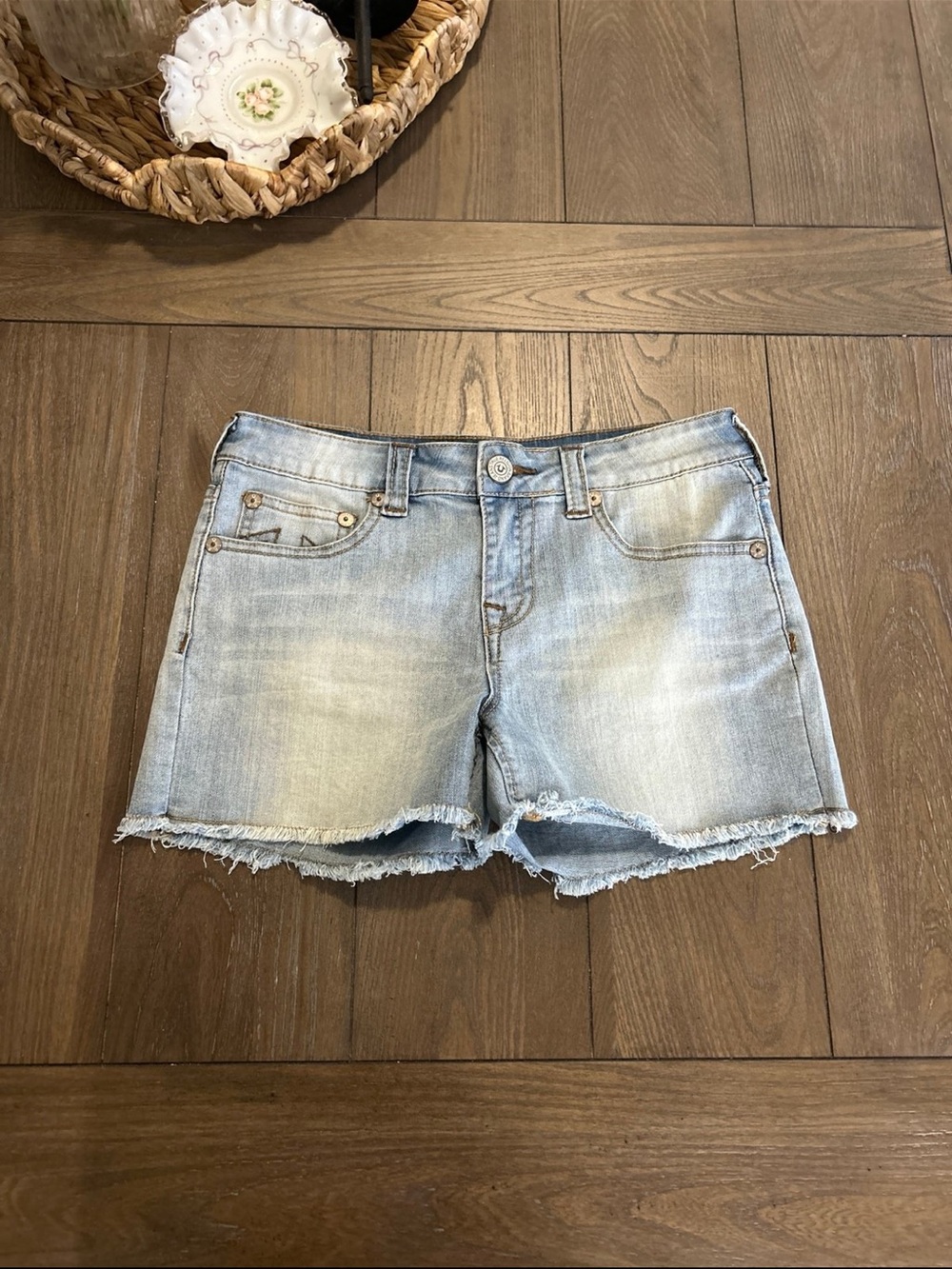 True Religion Light Blue Frayed Hem Denim Shorts